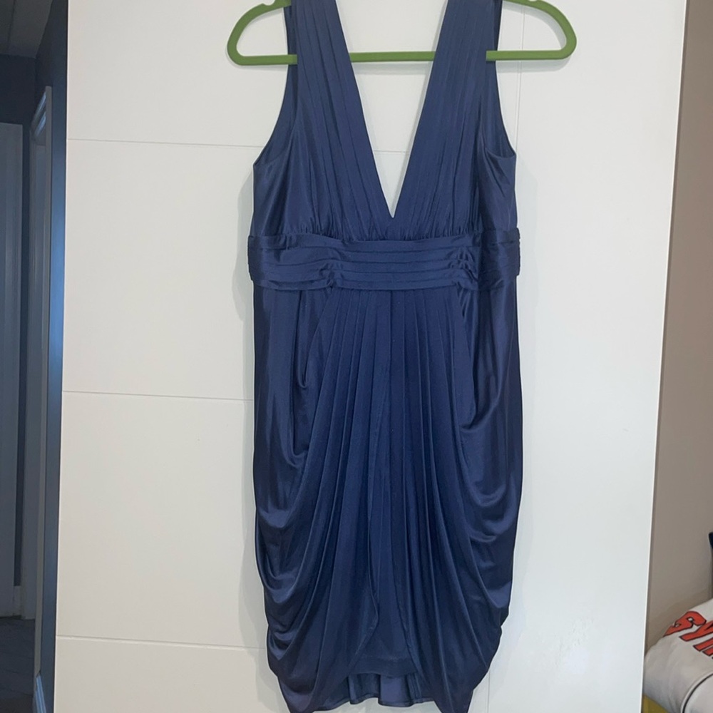 BCBGMaxAzria Smoke Blue Drapey Cocktail Dress sz M